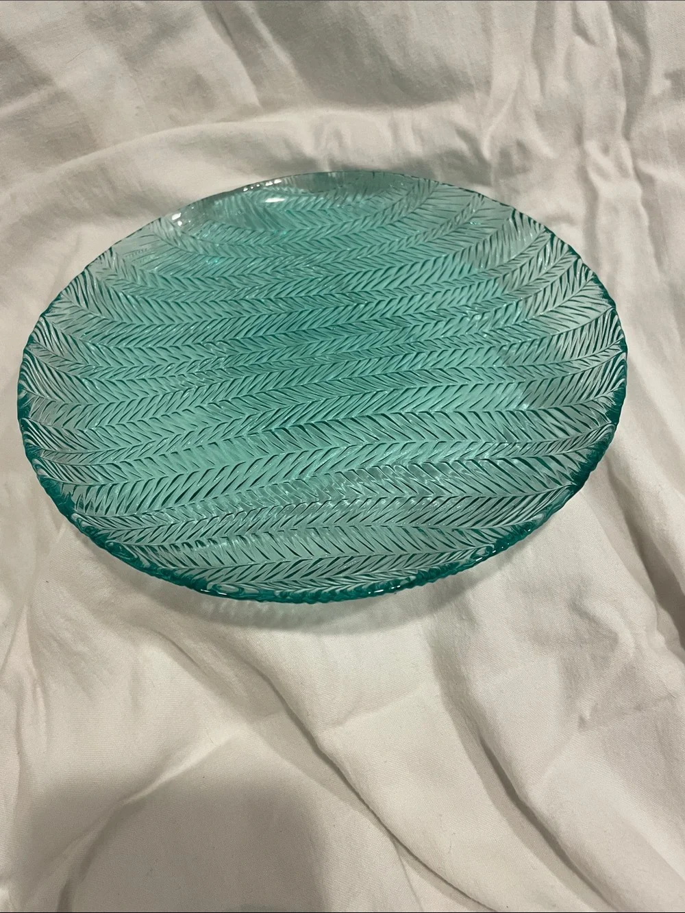 Vintage Arcoroc Textured Glass Serving Plate - Teal